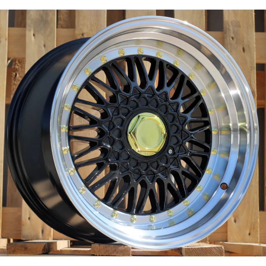 R14x6.5  4X100  ET  35  73.1  BY479  (BK5616)  Black+Polished Lip (BLPL)  For RACIN  (R)  (BBS Style)