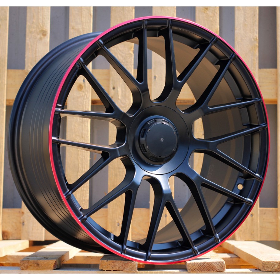 R18x8  5X112  ET  45  66.6  B1268  Black Half Matt+Red Lip (BLHMRL)  For MER  (Z3+Z1)