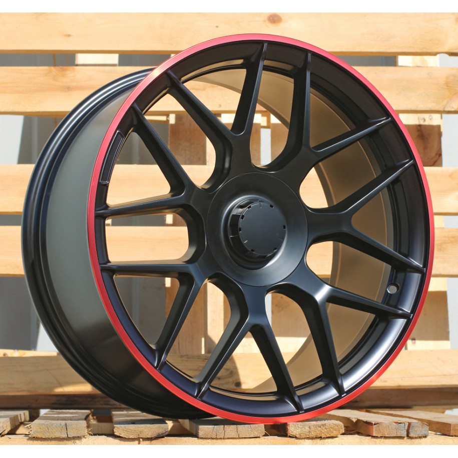 R19x8.5  5X112  ET  38  66.6  B1258  Black Half Matt+Red Lip (BLHMRL)  For MER  (Z4)  (Rear+Front)
