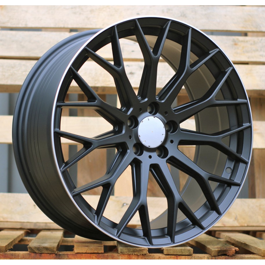 R20x9.5  5X112  ET  45  66.6  YS1180  (FLB002)  Black Half Matt+Polished Lip (BLHMPL)  For MER  (K3)  (HYBRID FORGED Front+Rear)