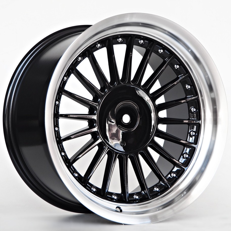 Ratlankis Steel 8X17 5X120 ET20 74,1 Black Machined Lip Chrome Rivets